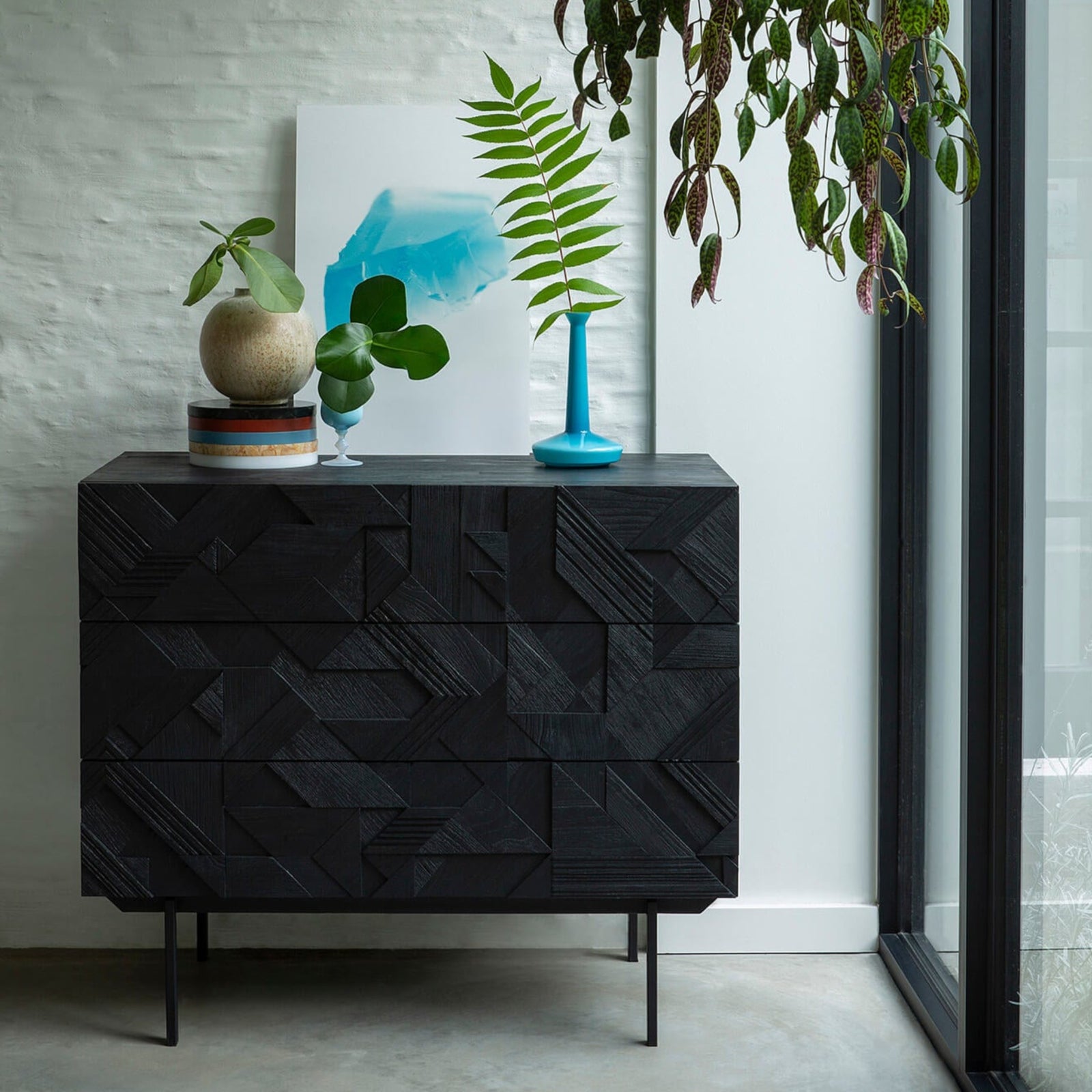 Teak Graphic Black Chest of Drawers