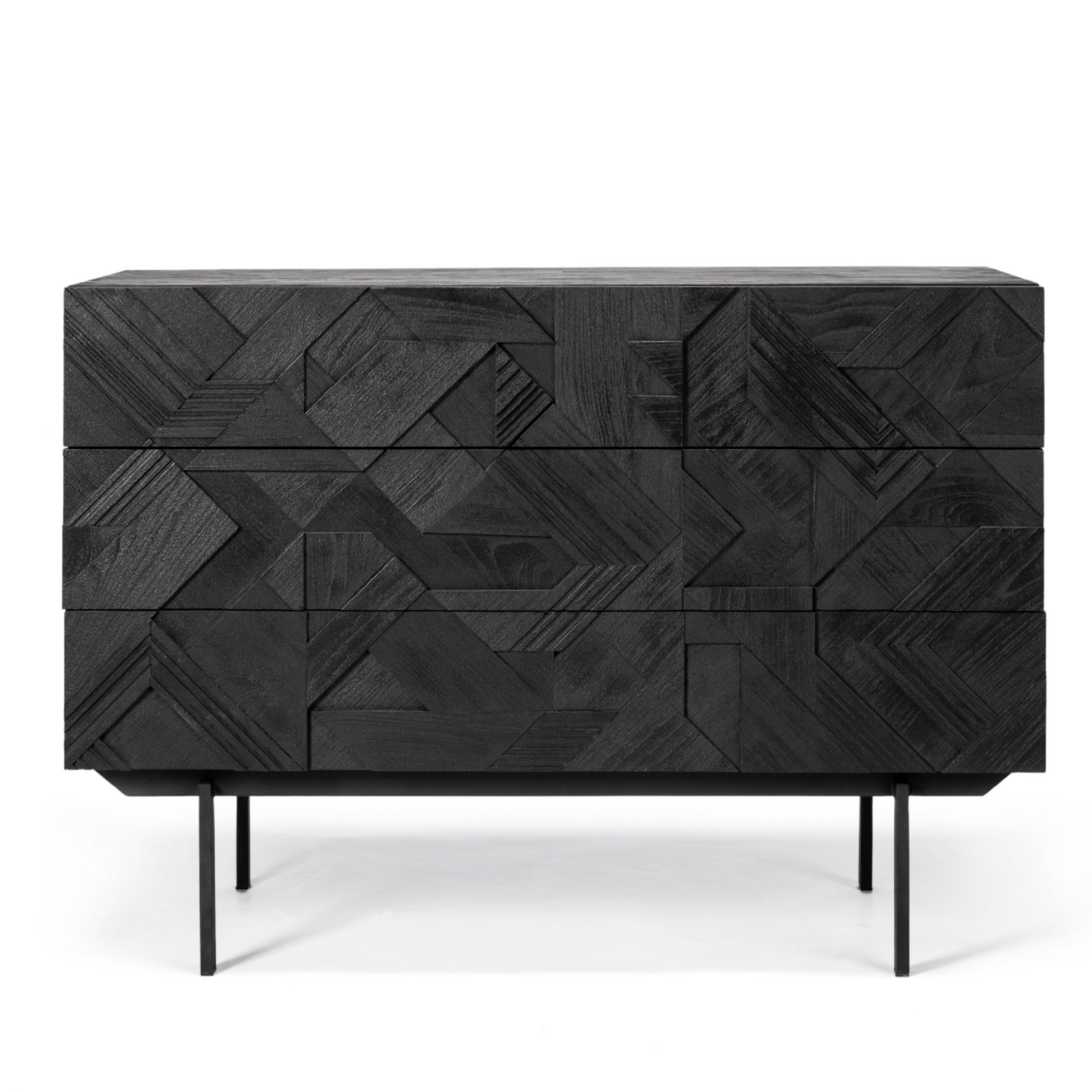 Teak Graphic Black Chest of Drawers