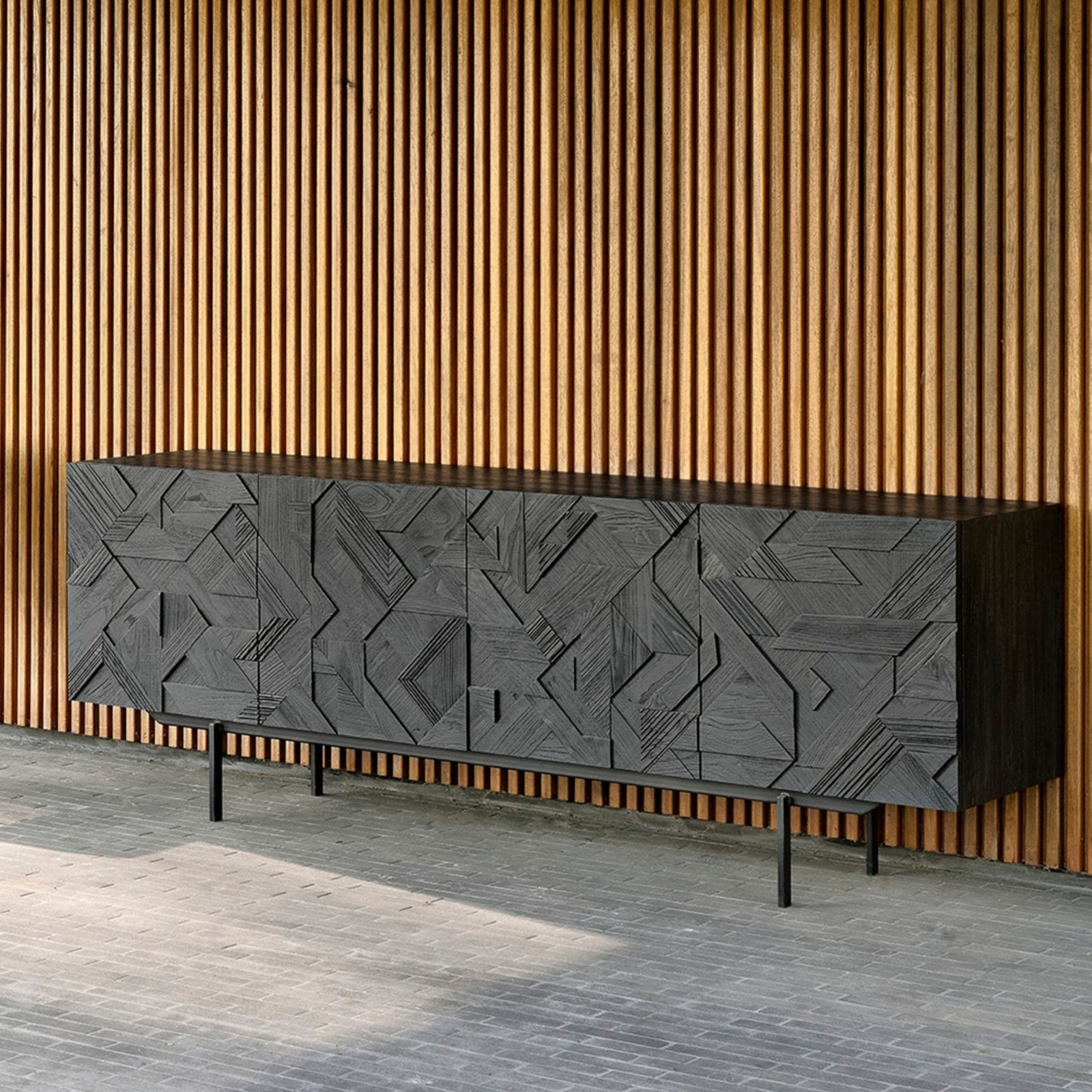 Teak Graphic Black Sideboard